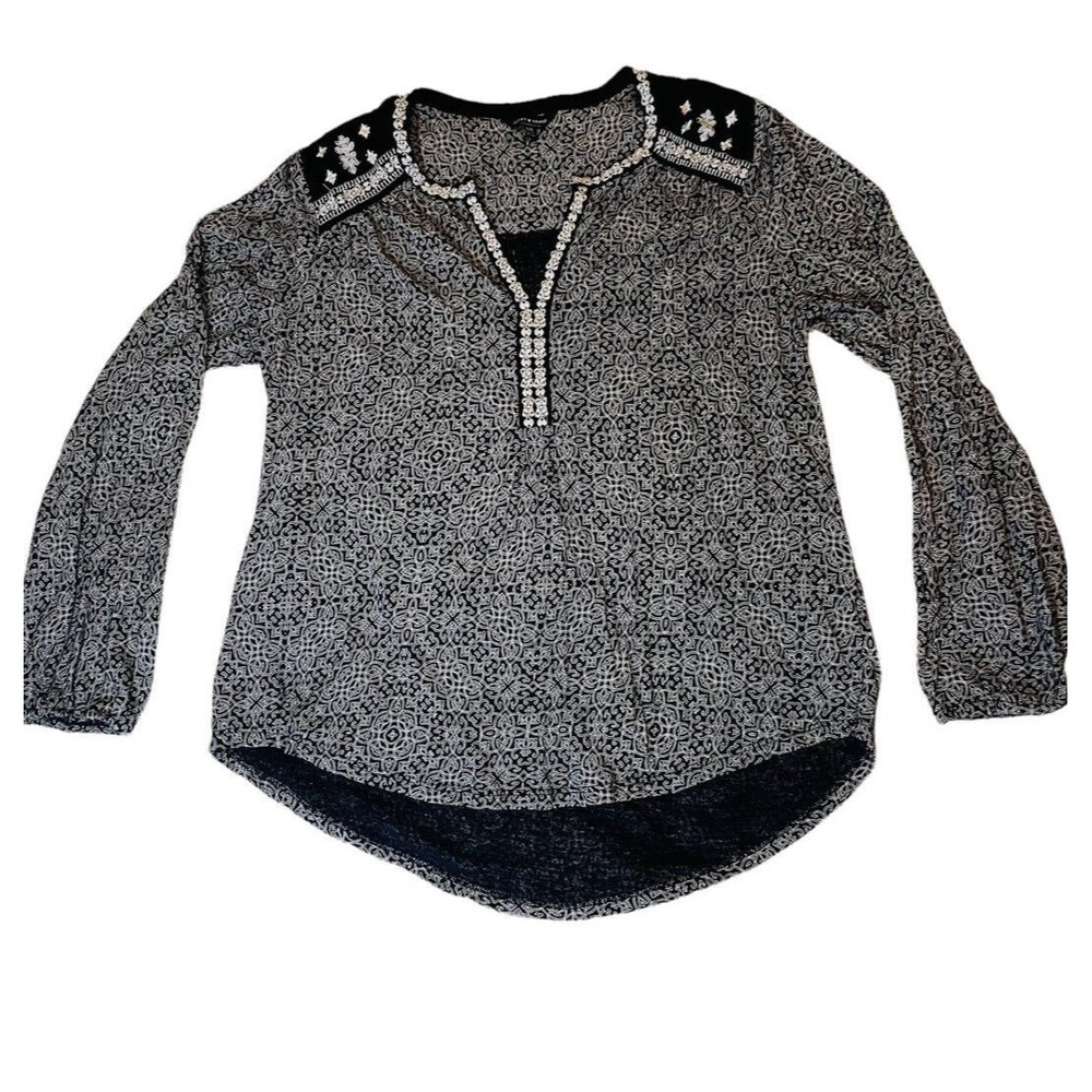 Lucky Brand Black and White Embellished Tunic Top